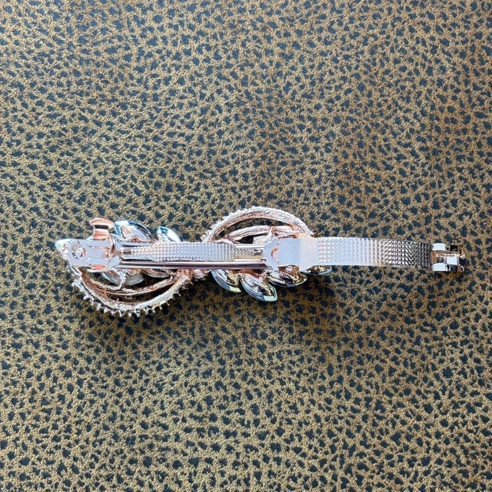 Sparkling Crystal Leaf Design Barrette Rose Gold Tone Women Hair Clip Accessory
